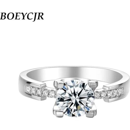 BOEYCJR 925 Silver 1ct F color Moissanite VVS1 Elegant Engagement Wedding Ring With national certificate for Women Gift