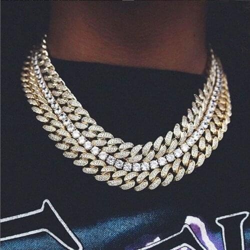 Iced Out Bling Cuban Link 12mm Miami Necklace 2 Row Full Zircon Hip Hop Choker Necklace Fashion Women Jewelry Party Gift