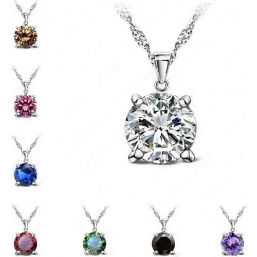 CZ Crystal Chain Necklaces 925 Sterling Silver Pendant Necklace Fashion Brand Crystal Party/ Wedding Jewelry For Women