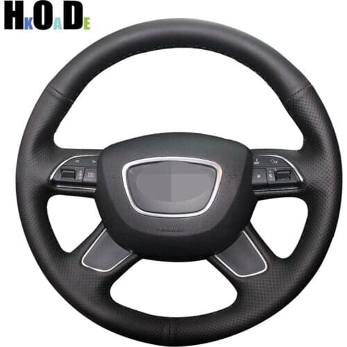Black PU Artificial Leather Hand-stitched Car Steering Wheel Cover for Audi A4 (B8) A6 (C7) A7 A8 A8 L Allroad Q5 2013-2017 Q7