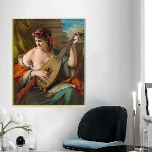 Citon Friedrich von Amerling《Luise Nowak as a lute player》Canvas Art Oil Painting Artwork Picture Wall Decor Home Decoration