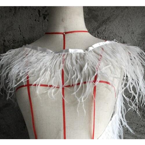 GLace 1Y/Lot Ostrich feather decorative strip white lace accessories handmade diy costumes stage skirt fabric TX1132