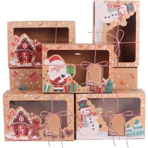 FENGRISE 12PCS Christmas Cookie Box Kraft Paper Candy Gift Boxes Bags Happy New Year Favors Kids Gift 2020 Xmas Navidad