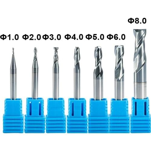 7pc Endmill Cutting 2 Flute Mill 1mm 2mm 3mm 4mm 5mm 6mm 8mm Alloy Carbide Tungsten Steel Milling Cutter End Mill Metal Aluminum