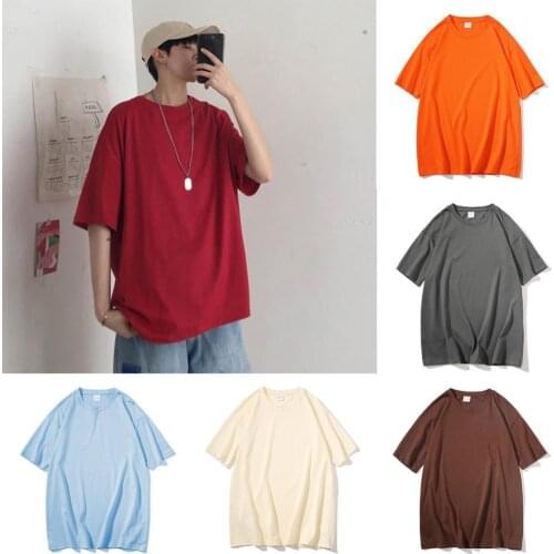 Summer Short Sleeves Harajuku Unisex Cotton Casual Loose Solid Color T-shirt O Neck Top Mens Basic Tee Streetwear Plus Size 5XL