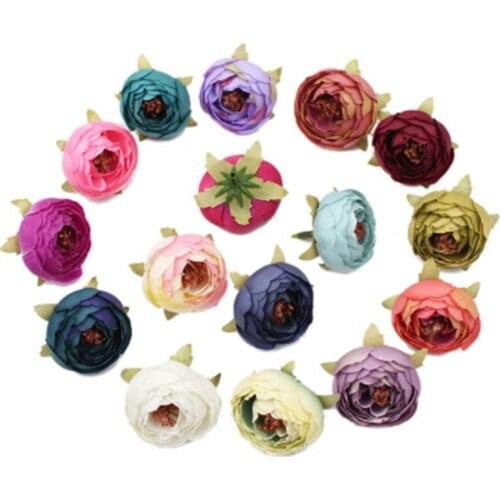 5PCS 9cm Peony flower head silk Artificial Flowers For Wedding Decoration DIY Decorative Wreath Fake Flowers