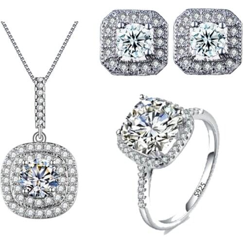 Fashion White Gold color Wedding Jewelry Set AAA CZ Necklace Set Engagement Ring Earring And Necklace Set Bijoux ASM006