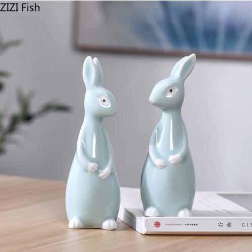 Creative Ceramic Cute Rabbit Small Ornaments Porcelain Crafts Simulation Animal Statue Figurines Desktop Coffee Table Decoration
