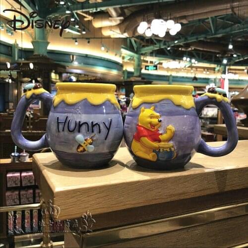 Disney mugs cartoon cute Winnie the Pooh honey pot ceramic cup home office large capacity milk cup honey jar coffee cup