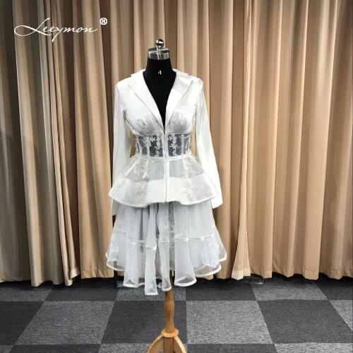 Leeymon Custom Made Sexy Long Sleeves Cocktail Dress Elegant lace Two Pieces Cocktail dress for Formal Party Dress