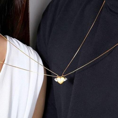 Magnetic Couple Necklace for women men Hearts Pendant Necklace fashion jeweley gift for Valentines day girlfriend and boyfriend