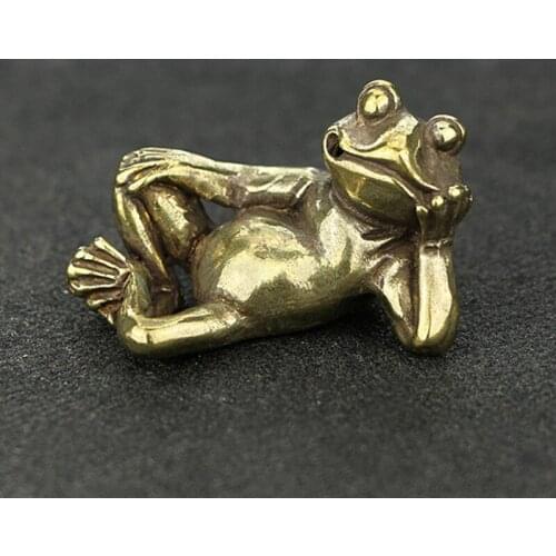 Mini Cute Vintage Brass Frogs Statue Decoration Ornament Sculpture Sleeping Thinking Frog Home Office Desk Ornament Toy Gift