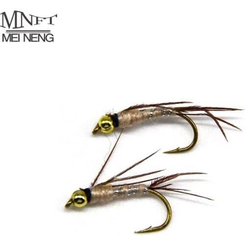 MNFT 10PCS/Pack 8# Golden Bead Head Brown Body Silver String Wrapped Nymph with Tinsel Flash Back Nymph for Fly Fishing Trout