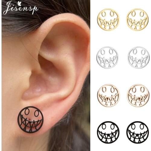 Fashion Cute Hollow Smiley Face Earrings for Women Unisex Stainless Steel Skull Ghost Earings Black Studs Halloween Accessories
