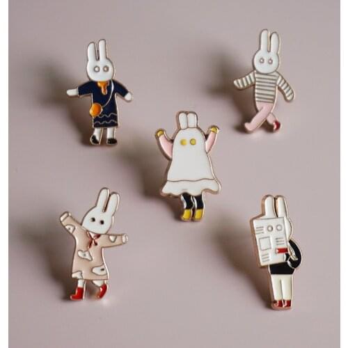 Trendy Enamel Pin Rabbit Brooch Bag Clothes Lapel Pin Button Badge Cartoon Animal Jewelry Accessories Gift for friends