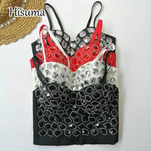 2021 summer new women V-neck strap rhinestones camisole Tube top bra one pcs belt pad wireless Corset female underwear