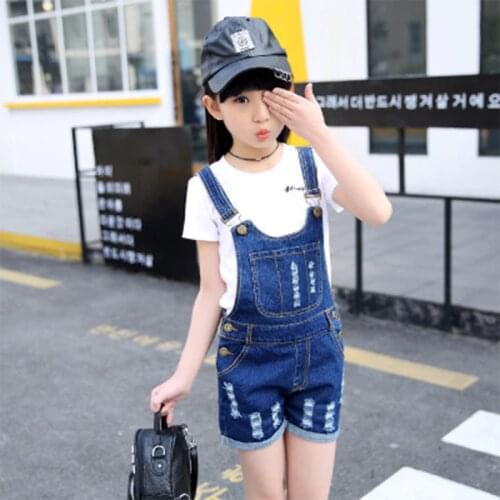 New Denim Overalls for Girls Jeans Shorts Children Clothes Summer Girls Jumpsuit Kids Trousers for Girls 2 4 6 8 9 10 12 Years