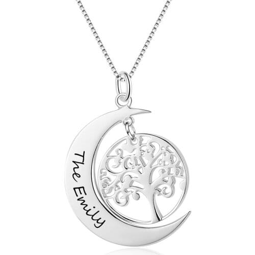 925 Sterling Silver Romantic Moon Shape Decorating tree Personalized Necklaces&Pendants DIY Names For Women Mothers Day Gift