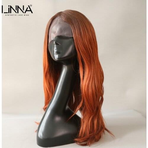 LINNA Synthetic Lace Front Wig For Women Long Wave Brown Gold Blonde Wig 16 Inch Orange High Temperature Fiber Cosplay Wig