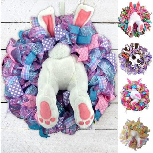Easter Bunny Wreath Decoration For Home Funny Cartoon Rabbit Ornaments For Door Window DIY Hanging Garland Spring Holiday Decor