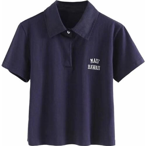 Casual Women Soft Cotton Polo Collar T-shirt 2021 Summer Fashion Ladies High Street Vintage T-shirt Female Embroidery T-shirt