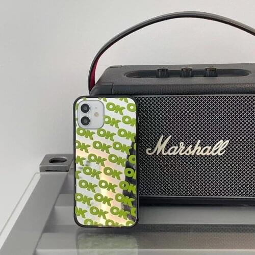Luxury mirror green english Letter OK case for iphone 11 Pro Max 12 PRO Max X XS Max XR 7 8 Plus fashion protection cover coque