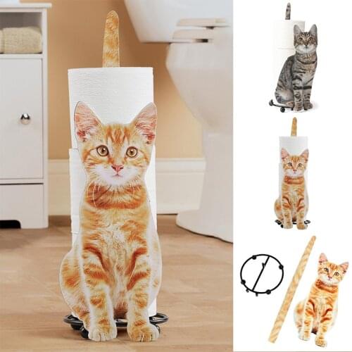 Roll Paper Holder Creative Cat Shaped Toilet Paper Storage Rack Simulation Kitten Metal Paper Stand Gift For Cat Lover Baño