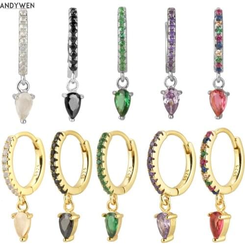 Andywen 100% 925 Sterling Silver Water Drop Earring Colorful Rainbow CZ Zircon Luxury New Circle Round 2020 Fashion Jewelry