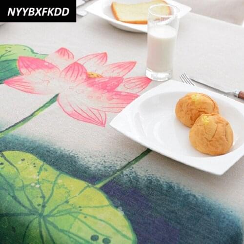 Modern Chinese Table Cloth Rectangle Ink Lotus Printed Tablecloth Home Protection Decoration Elegant Table Cover