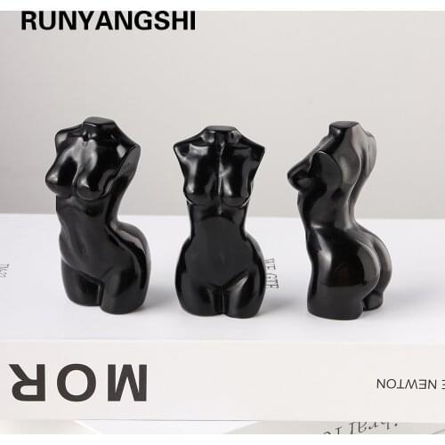 Natural Black Quartz Goddess Statue Obsidian Crystal Carved Woman Torso Figurine Feng Shui Chakra Healing Gemstone Decor Quartz