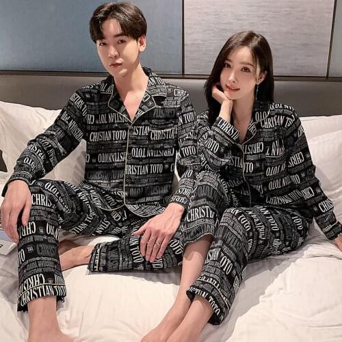 Spring / Summer 2021 New Satin Pajamas Suit Long-Sleeved Trousers Couple Sexy Simple Style Silk Sleepwear Womens Home Service