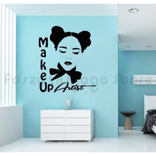 Make-Up Artist Logo Wall Sticker Fashion Style Beauty Salon Decoration Removable Vinyl Wall Art Decals Make Up Vinyl Art Q675