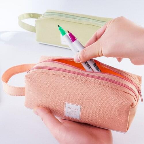 High Capacity Double Layer Pencil Bag Pen Case Special Solid Color Canvas Storage Pouch Stationery School Travel Gift Creativity