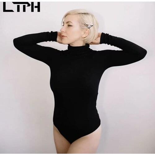 LTPH turtleneck black bodysuits women elastic bodycon long sleeve top sexy slim base ins babes tees clothing 2021 autumn new