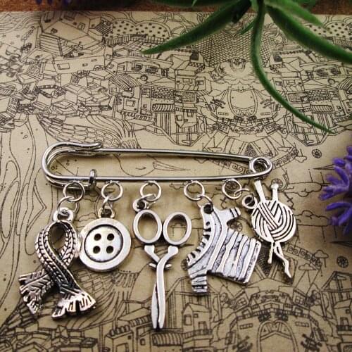 Knitting Brooch Knitting Charm Shawl Pin Gift for Knitter Crochet Charms Gift for Mom Gift for Grandma Knitting brooch