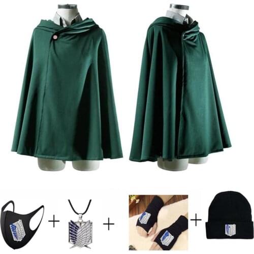 Japanese Hoodie Attack On Titan Cloak Gloves Shingek No Kyojin Scouting Legion Costume Anime Cosplay green Cape Trench coat wigs