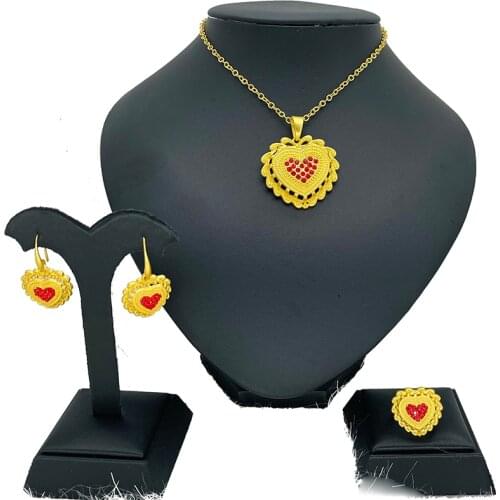 GoldDubai Jewelry sets Round Pendant/Chain Necklace/Earrings for Women Arab/Africa Ethiopian Jewelry