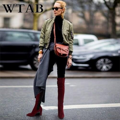 WTAB Flock Over-the-Knee boots women shoes 2018 Mixed Colors autumn plus size high heels shoes plush Slip-On shoes Basic boots