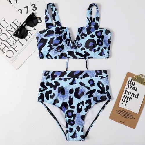 Bikini Womens Two Piece Lepoard Print Sexy Crop Top Swimsuit Bikini Swimsuit Beachwear Female Swimming Biquini Maillot