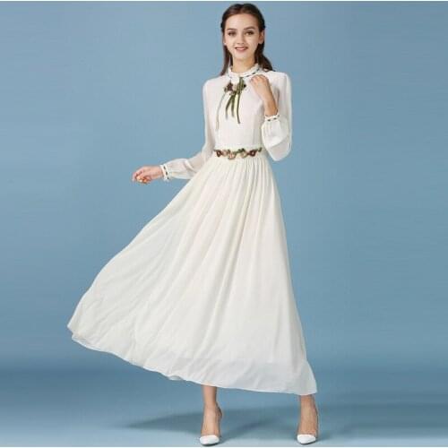 Women Long Chiffon Bridesmaid Dress Ankle Length Full Sleeves Princess Dresses 2021