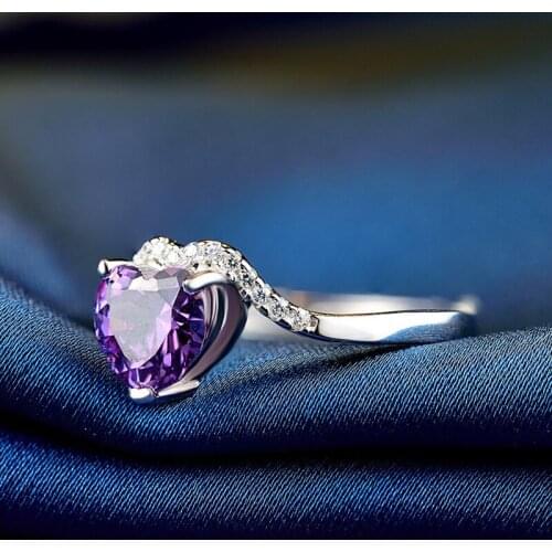 Anillos Yuzuk Silver 925 Jewelry Ring Rose Gold Resizable Heart Rings Amethyst Ring Silver 925 Women Classic Rings Fine Jewelry