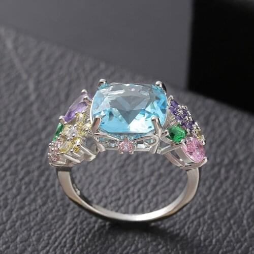 MENGYI Kpop Fashion Unique Creative Flower Colorful Zircon 9 2 5 Ring Women Wedding Ring Luxury Jewelry Outer Banks Party Bague