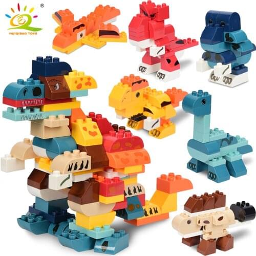 HUIQIBAO 103PCS 6in1 Jurassiced Dinosaur DIY Model Large Size Building Blocks Dragon City Bricks Set Toys For Children Kids