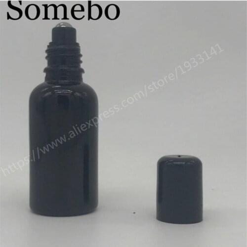 200pcs 30Ml Empty Black Glass Cosmetic Containers 30cc DIY Glass Roll on Bottle Essential Oil Refillable Glass Bottle