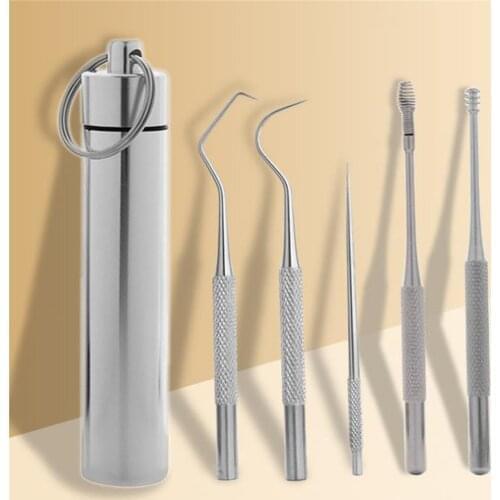3pcs 5pcs Stainless Steel Portable Toothpick Oral Care + Toothpick Holder Tool Set