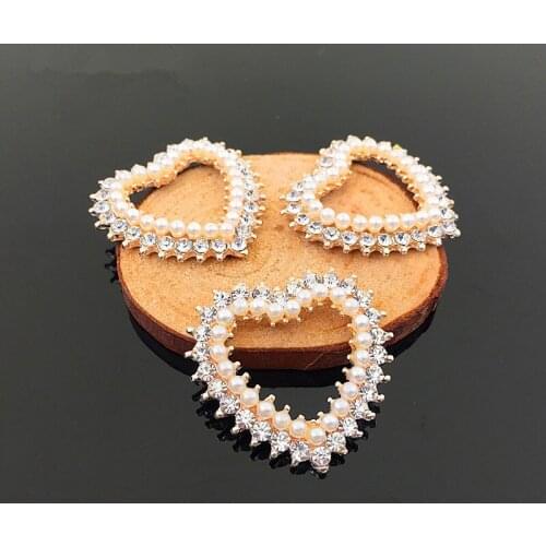 BT319 28*30mm)5pcs good fahsion alloy flatback heart ivory pearl diamond crystal buttons for headdress