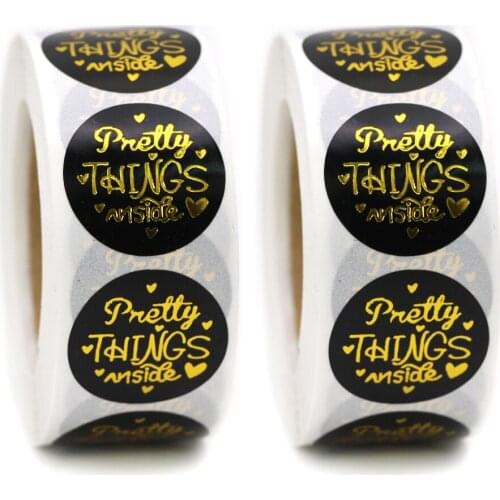 500Pcs 1inch Round Black Thank You Seal Labels Gold Foil Pretty Things Inside Stickers For Wedding Cards Decoration Stationery