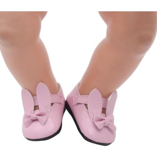 40-43 Cm Boy American Dolls Pink Bow Rabbit Shoes Newborn PU Dress Shoe Toys Accessories Fit 18 Inch Girls Doll Gift g6