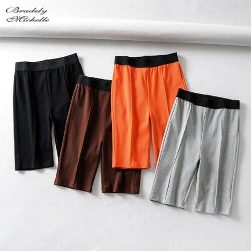 BRADELY MICHELLE 2019 fashion sexy women bikeshorts cotton high waist elastic pure color knee-length leggings for female