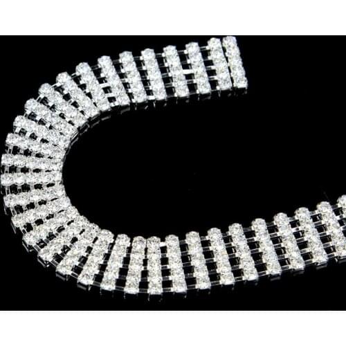 10Yards Silver Gold 5 Rows Rhinestone Chain Wedding Rhinestone Trim Diamond Applique Clear Crystal Trim